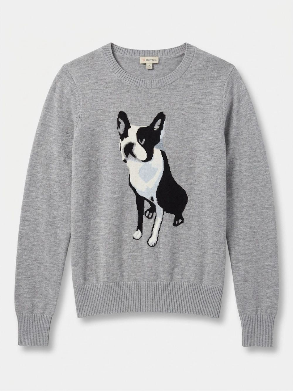 Small Boston Terrier Pup sweater, Daniel Cremieux gray lightweight wool sweater - Picture 2 of 7